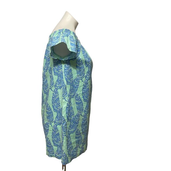 Vineyard Vines XS Green Palm Print On Off Shoulder Cotton Linen Shift Dress - Picture 4 of 6